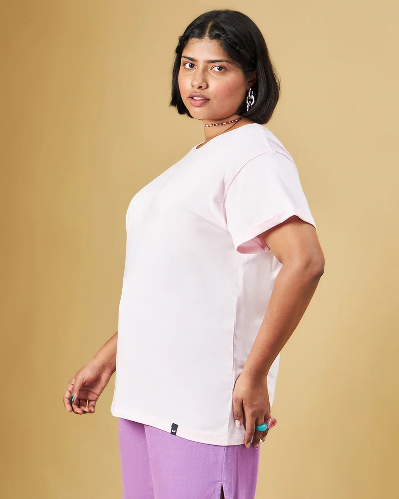 bewakoof Women's Pink Boyfriend Plus Size T-shirt